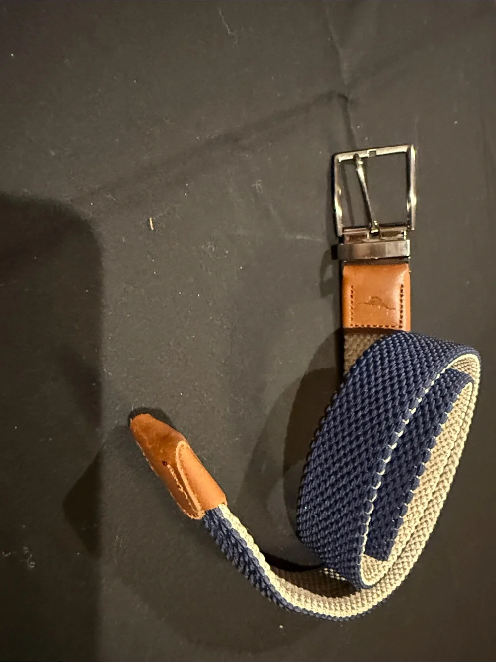 Tommy Bahama Navy and Tan Woven Stretch Belt
